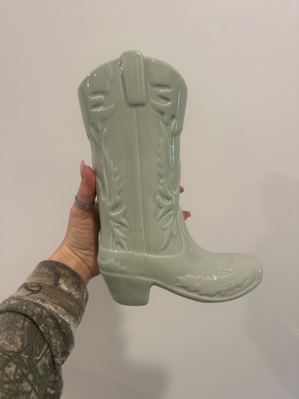 Ceramic Cowboy Boot Vase in Sage Green - Unbranded
